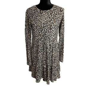 Zara Trafaluc Size Large Leopard Print Long Sleeve Tunic Shift Dress Party